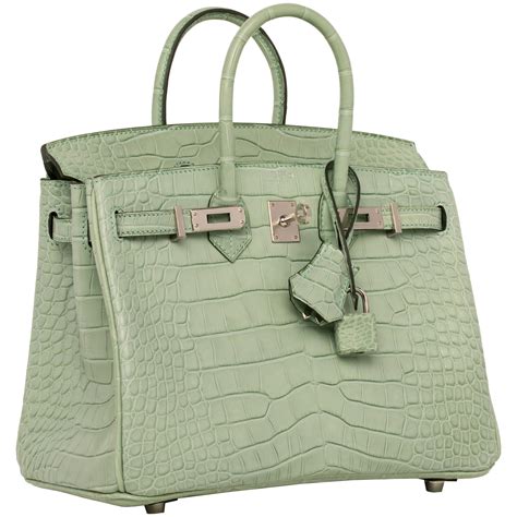 HERMES Matte Alligator Birkin 25 Vert D'eau .